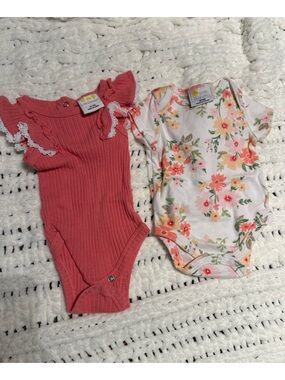 Baby Girls' Coral Ribbed Ruffle One-Piece Bodysuit
